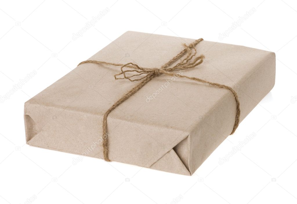 Parcel wrapped isolated on white background