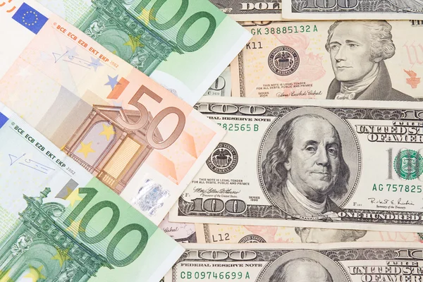 Euro a dolarové bankovky — Stock fotografie
