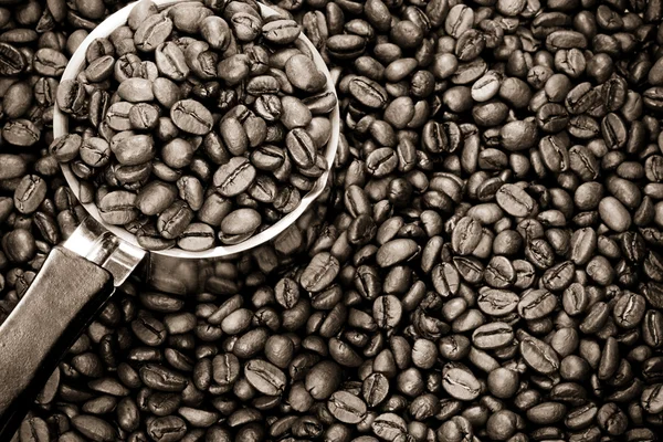 Zilveren pot en koffie — Stockfoto