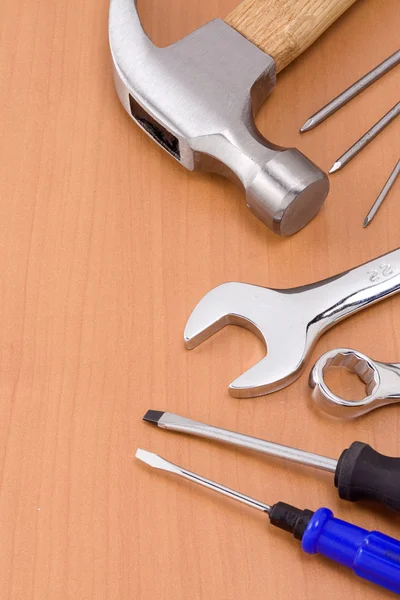 Tools on wood background — Stock Photo, Image