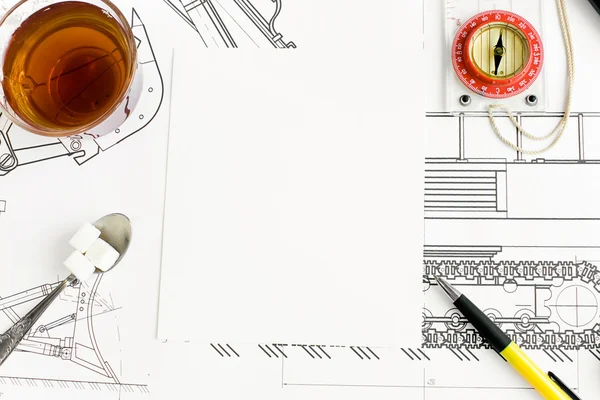 Desenho e chá — Fotografia de Stock