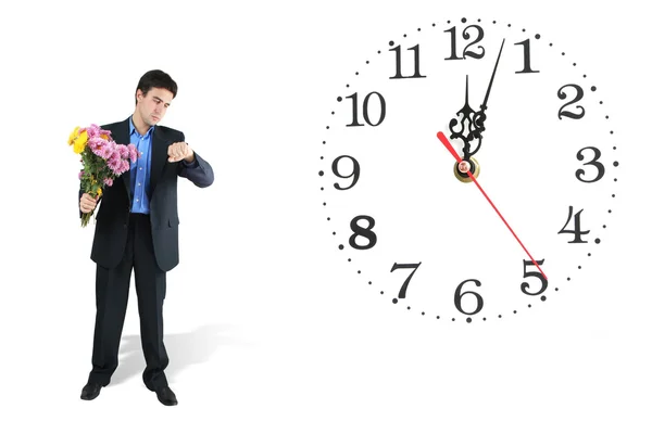 Clock and waiting man — Stock Photo, Image