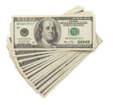 dolar para banknot üzerinde beyaz izole