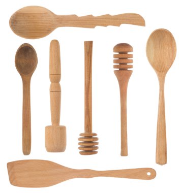 Set of wood utensils spoon and stick clipart