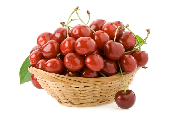 Sweet cherry in bowl isolated on white — Stock Photo, Image