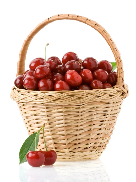 Sweet cherry in basket isolated on white — Stock Photo, Image