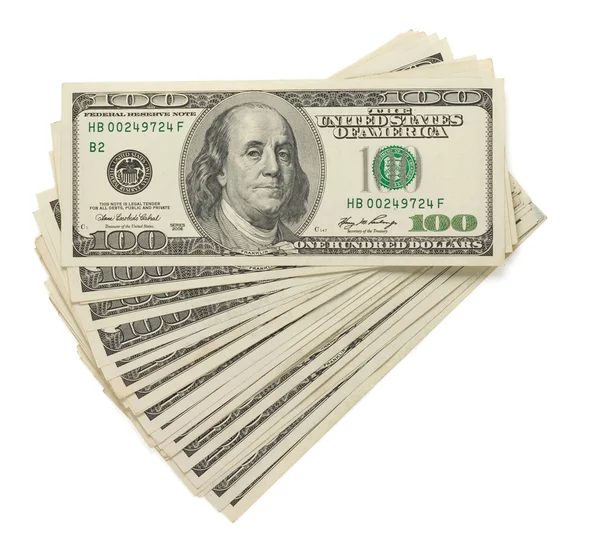 美元的钱纸币孤立在白色 — 图库照片