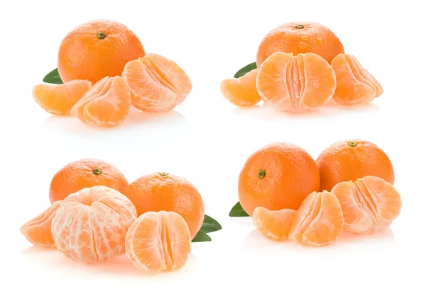 stock image Tangerine orange fruit collage and slices isolated on white