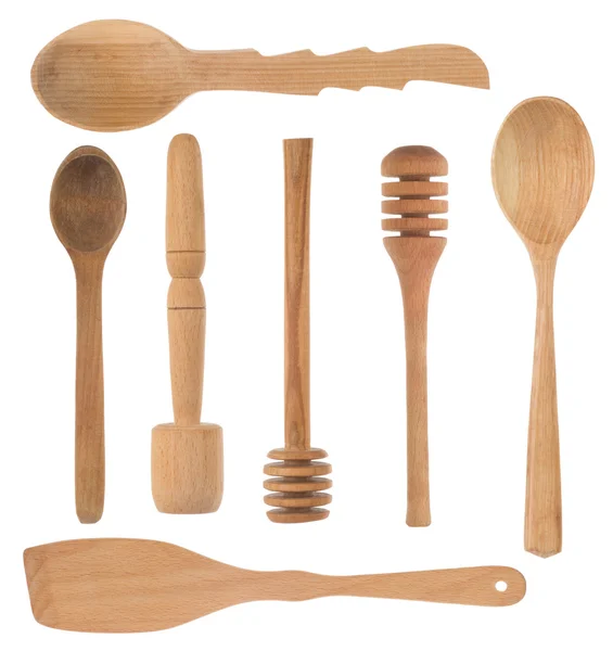 Набор деревянной посуды ложка и палка — стоковое фото
