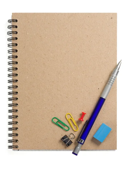 Pencil on checked notebook isolated on white — Stock Photo, Image