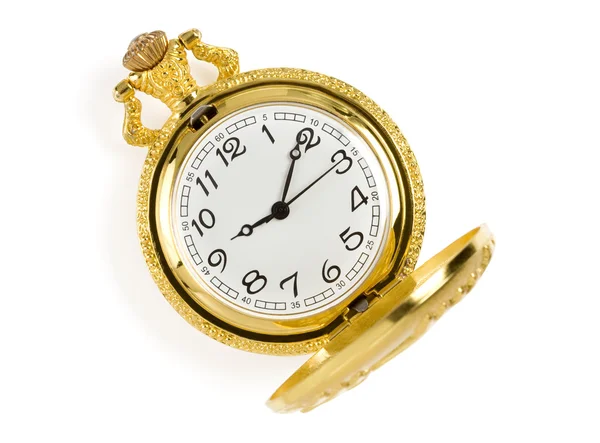Whit üzerinde izole altın cep saati — Stok fotoğraf