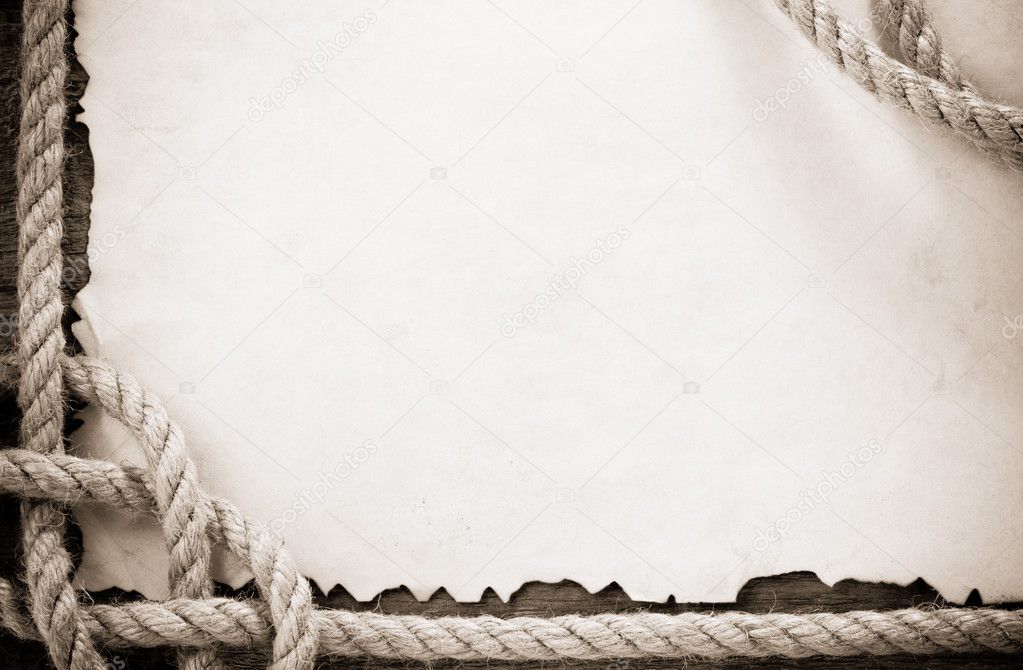 Ship ropes on old vintage ancient paper parchment