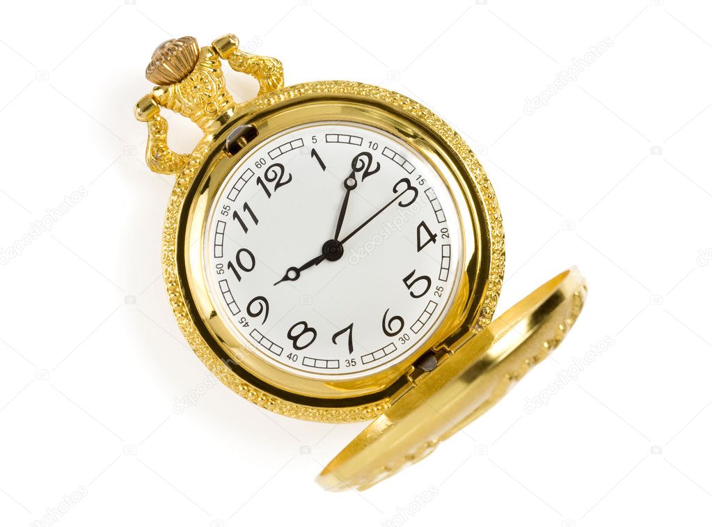 Gold pocket watch isolated on whit