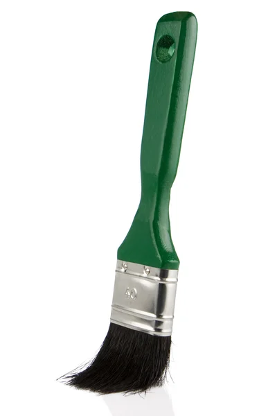 Beyaz izole yeşil boya fırçası — Stok fotoğraf