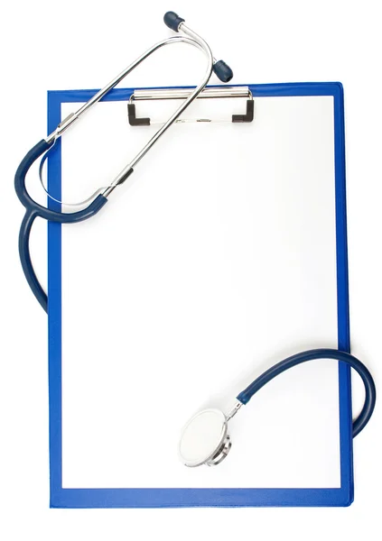 Stetoscopio con modulo vuoto isolato su bianco — Foto Stock