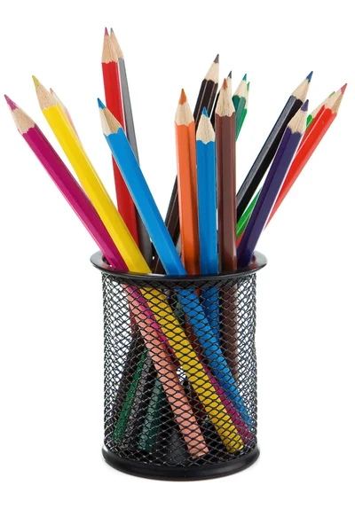 Holder basket full of colored pencils — Stock Photo, Image
