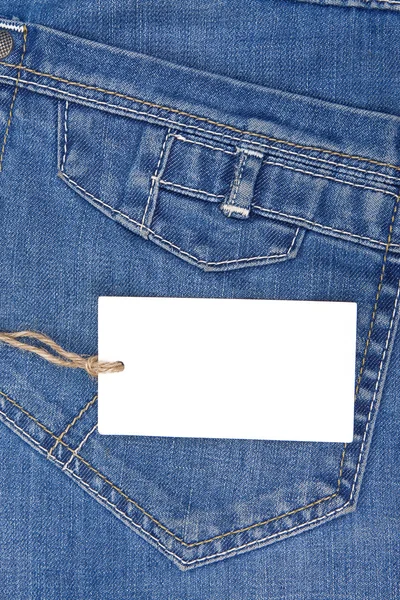Targhetta prezzo sopra tasca blu jeans — Foto Stock