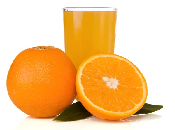 Juice and oranges isolated on white — Stock Photo, Image