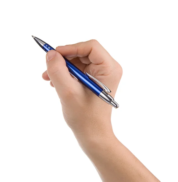 Main mâle avec stylo isolé sur blanc — Photo