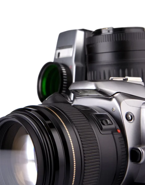 Câmera de foto e filme digital isolada em branco — Fotografia de Stock