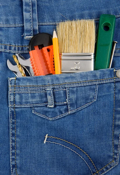 Strumenti e strumenti in tasca jeans — Foto Stock