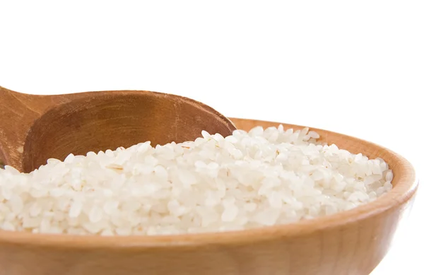 Reis im Teller isoliert auf weißem Hintergrund — Stockfoto