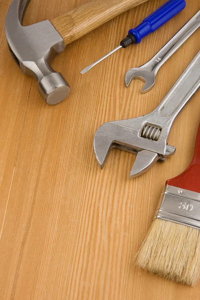 Conjunto de herramientas e instrumentos sobre madera — Foto de Stock