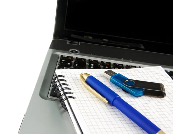 Notebook laptop a pera izolovaných na bílém — Stock fotografie