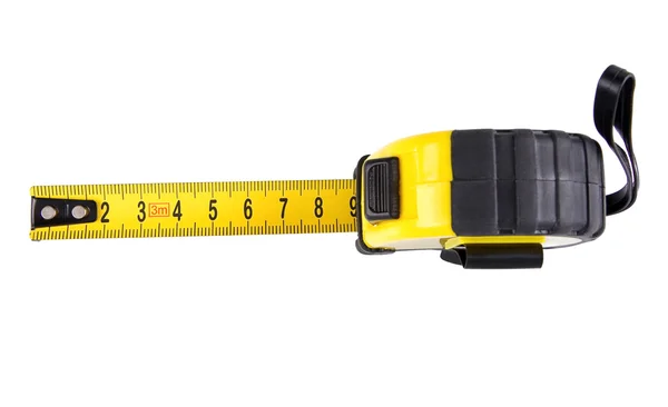 在白色上隔离的黄色带子测量 — 图库照片