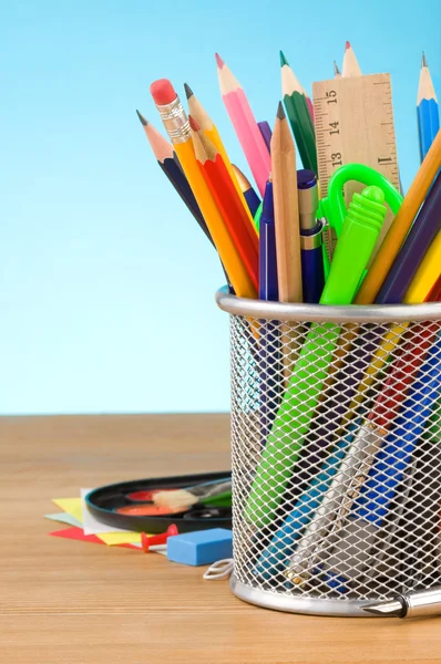 Back to school concept and office supplies on black — Stock Photo, Image