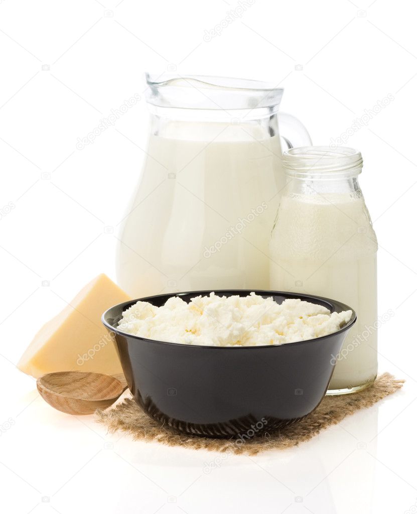 Cheese and milk products isolated on white