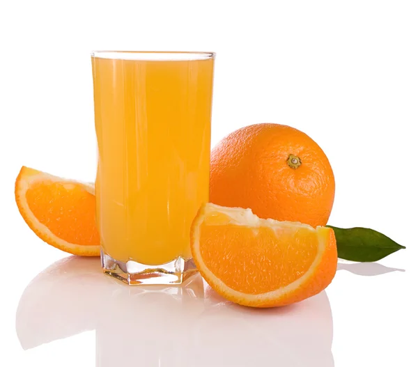 Juice and oranges isolated on white — Stock Photo, Image