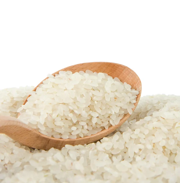 Tahta kaşık pirinç — Stok fotoğraf
