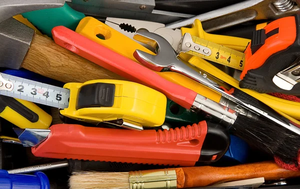 Kit of tools and instruments in box — Stock Photo, Image
