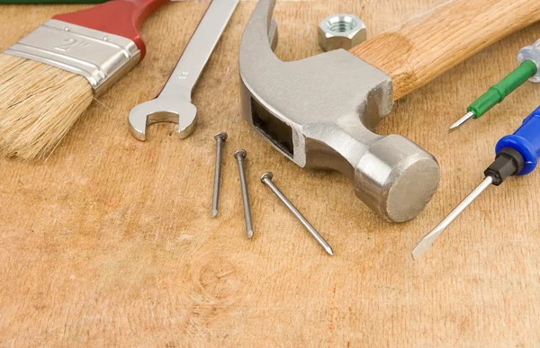 Tools and instruments on wood — Stock Photo, Image