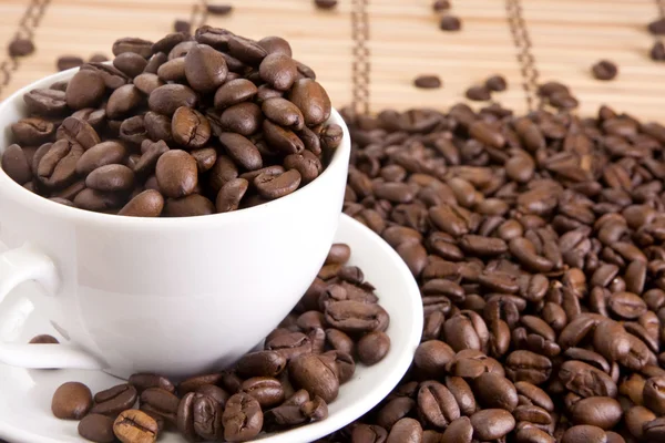Tasse Kaffee und Bohnen — Stockfoto