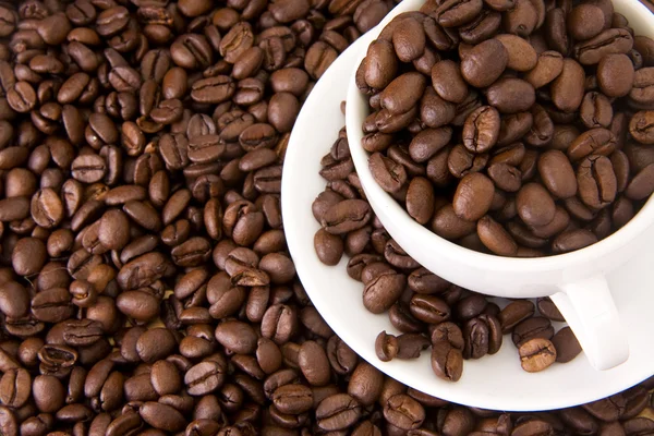 Полная чашка кофе в зернах — стоковое фото