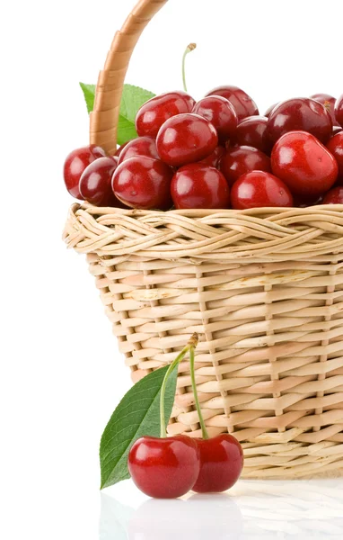 Sweet cherry in basket isolated on white — Stock Photo, Image