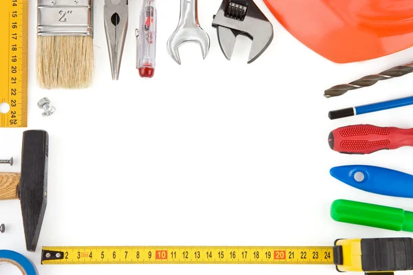 Conjunto de ferramentas e instrumentos isolados sobre branco — Fotografia de Stock