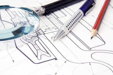 drafing vinç kanca kalem ve Büyüteç ile