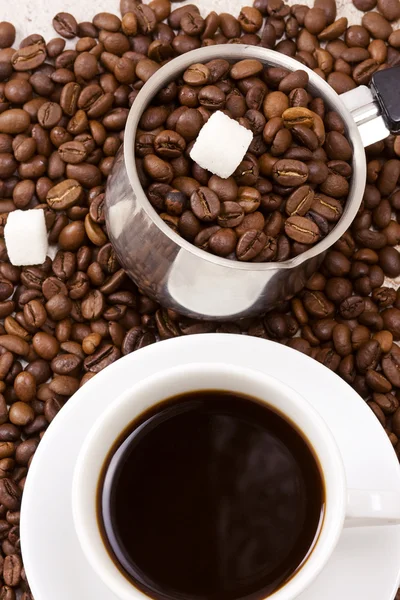 Tazza di caffè e zucchero — Foto Stock