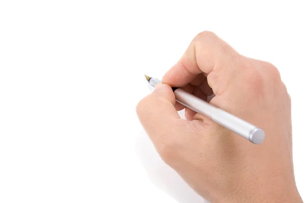 Männerhände mit Stift auf weiß — Stockfoto