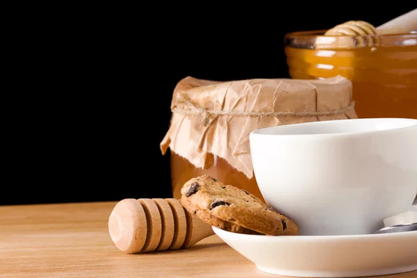 Kaffe, honung och cookies — Stockfoto