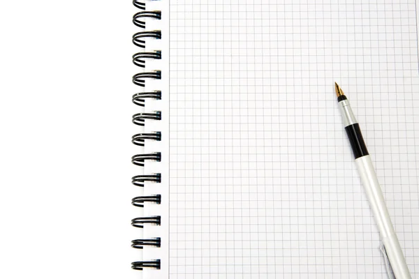 Bloc de notas y bolígrafo de tinta plata aislado — Stockfoto
