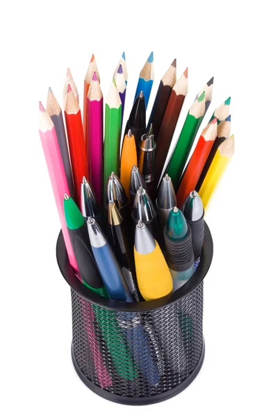 Posiadacz kosz pełen ołówki — Zdjęcie stockowe