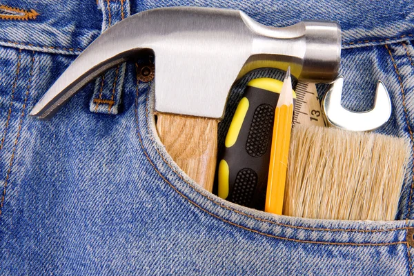 Werkzeuge und Instrumente in Jeans — Stockfoto