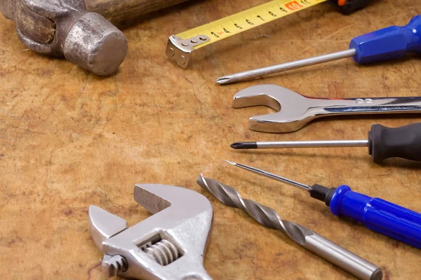 Set tools on wood table — Stock Photo, Image