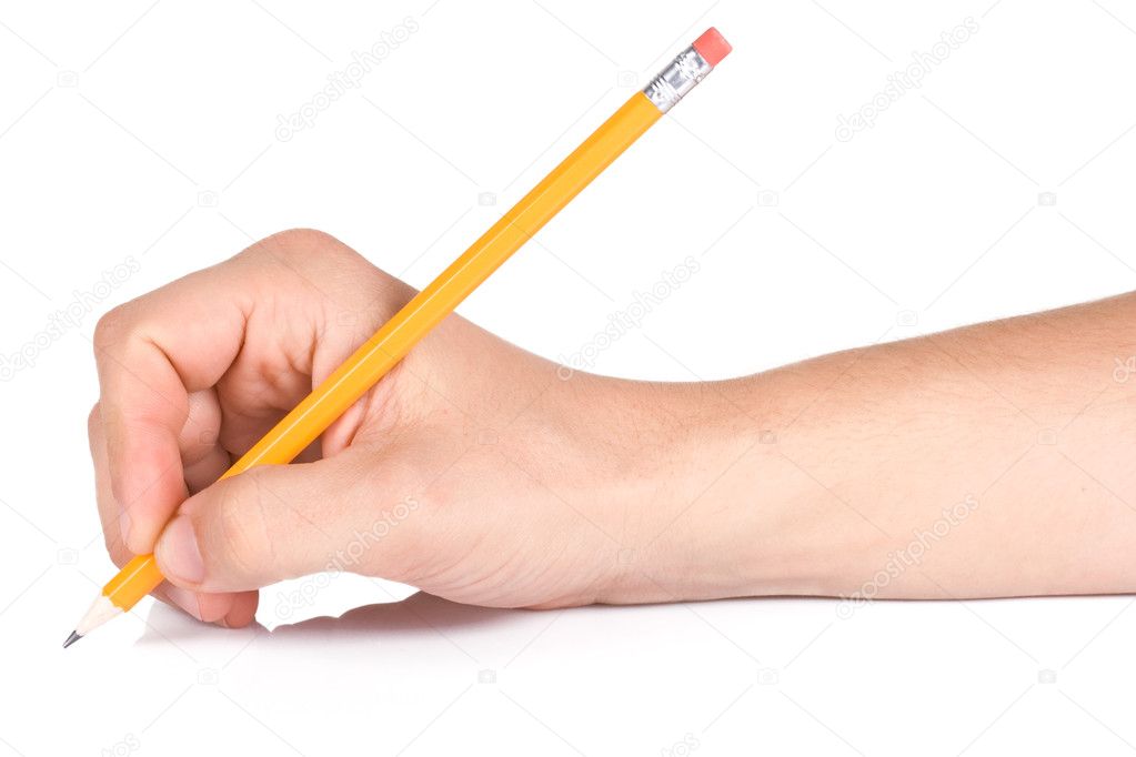 Male hand and wood pencil