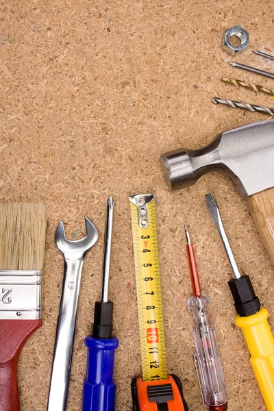Set di utensili e strumenti su legno — Foto Stock
