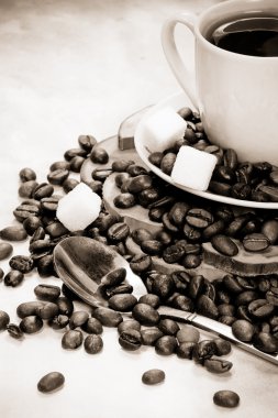 Coffee beans and cup clipart